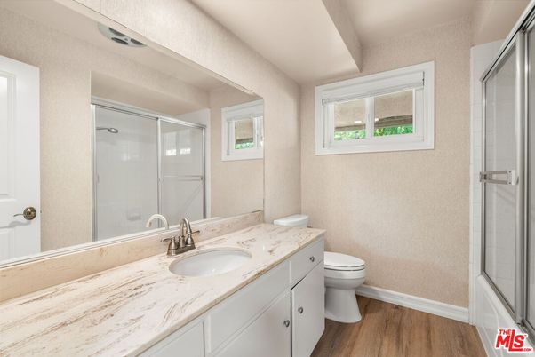 Bathroom, Glass Shower, Interior, Wood Texture Flooring