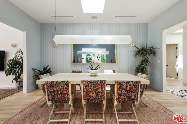 Dining room, Interior, Pendant Lights, Wood Texture Flooring