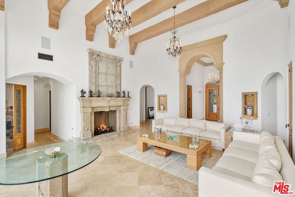 Chandelier, Fireplace, Interior, Living room, Wooden Beams