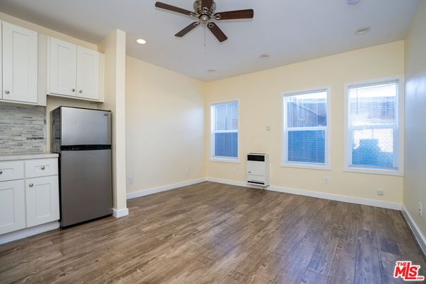 Empty room, Interior, Kitchen, Recessed Lighting, Wood Texture Flooring