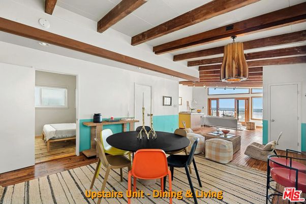 Dining room, Interior, Pendant Lights, Recessed Lighting, Wooden Beams, Wood Texture Flooring
