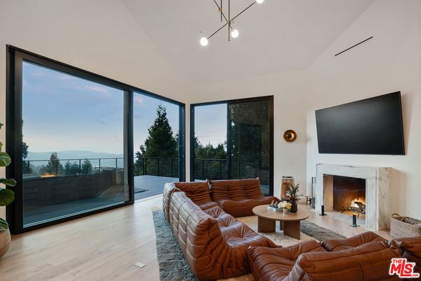 Fireplace, Interior, Living room, Pendant Lights, Wood Texture Flooring