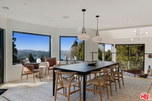 Dining room, Interior, Pendant Lights, Recessed Lighting, Wood Texture Flooring