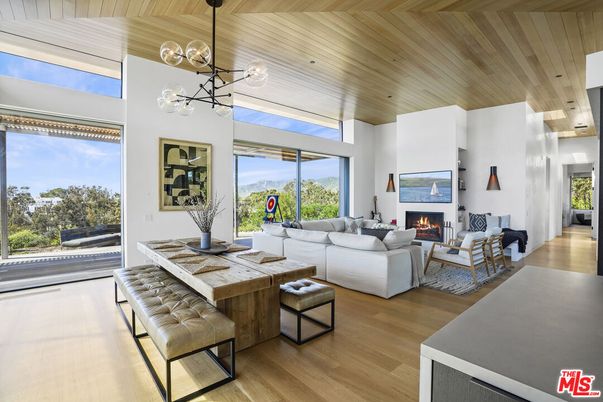 Fireplace, Interior, Living room, Pendant Lights, Wooden Ceilings, Wood Texture Flooring