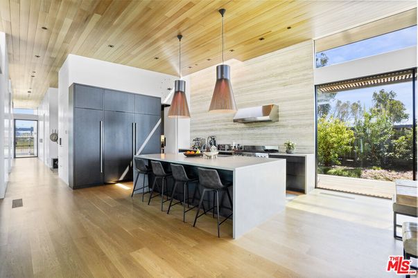 Interior, Kitchen, Pendant Lights, Recessed Lighting, Stainless Steel Appliances, Wooden Ceilings, Wood Texture Flooring