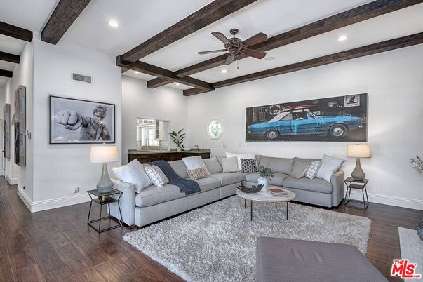 Interior, Living room, Recessed Lighting, Wooden Beams, Wood Texture Flooring