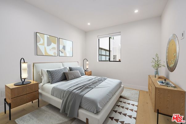 Bedroom, Interior, Recessed Lighting, Wood Texture Flooring