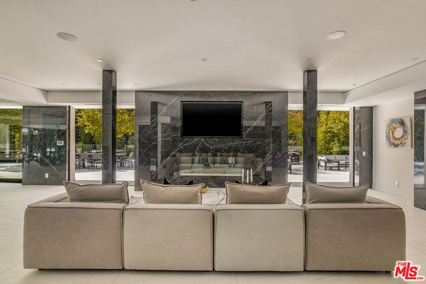 Fireplace, Interior, Living room, Marble Walls, Recessed Lighting