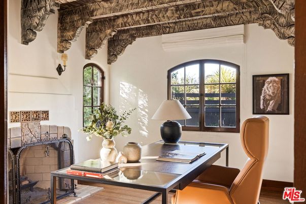 Fireplace, Home Office, Interior, Wood Texture Flooring