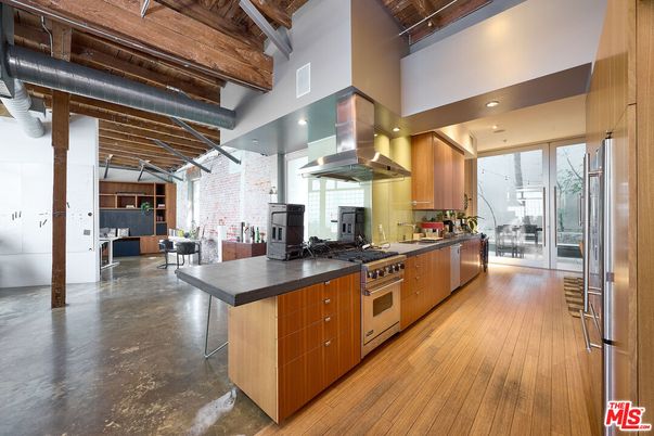 Interior, Kitchen, Recessed Lighting, Stainless Steel Appliances, Stone Walls, Wooden Beams, Wooden Ceilings, Wood Texture Flooring