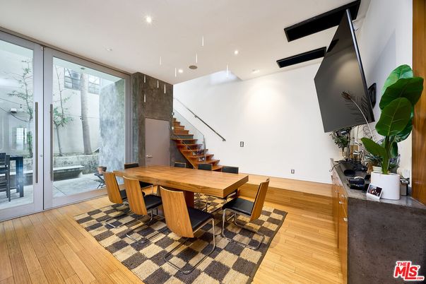 Dining room, Interior, Recessed Lighting, Wood Texture Flooring