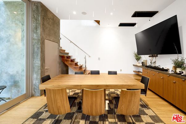 Dining room, Interior, Recessed Lighting, Wood Texture Flooring