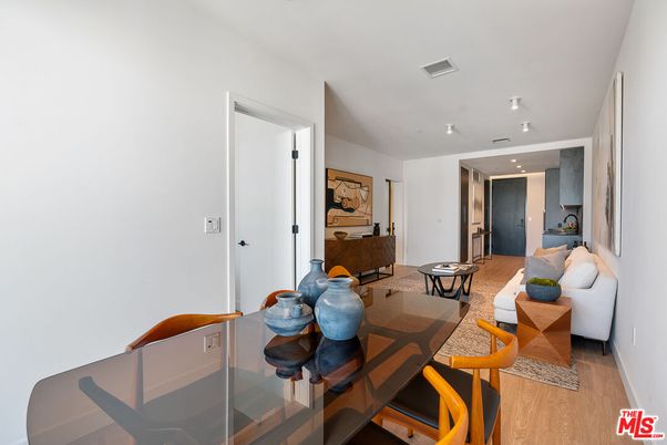 Dining room, Interior, Living room, Recessed Lighting, Wood Texture Flooring