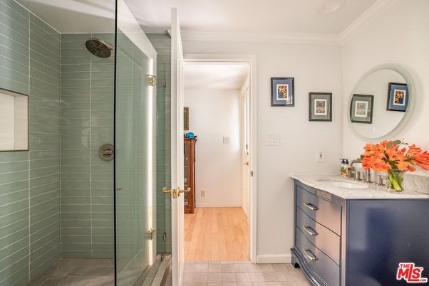 Bathroom, Glass Shower, Interior, Wood Texture Flooring