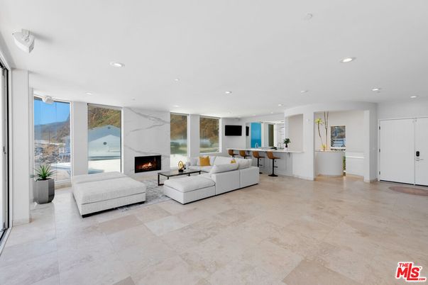 Fireplace, Interior, Living room, Marble Walls, Recessed Lighting