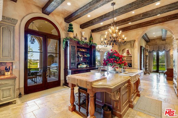 Chandelier, Interior, Kitchen, Recessed Lighting, Wooden Beams