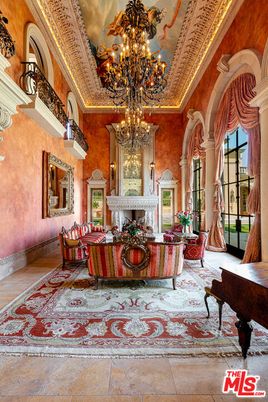 Chandelier, Fireplace, Interior