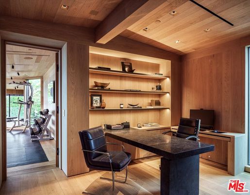 Home Office, Interior, Recessed Lighting, Wooden Beams, Wooden Ceilings, Wood Texture Flooring, Wooden Walls