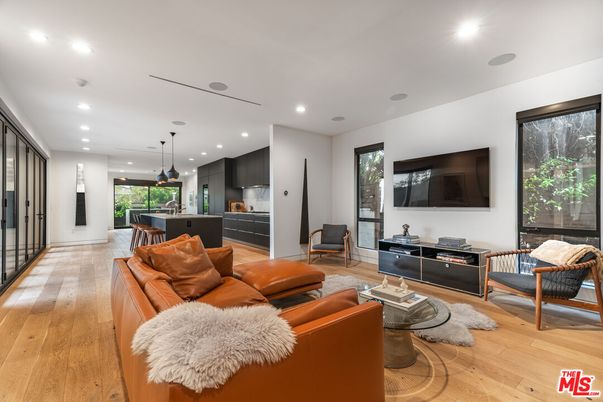 Interior, Kitchen, Living room, Pendant Lights, Recessed Lighting, Wood Texture Flooring
