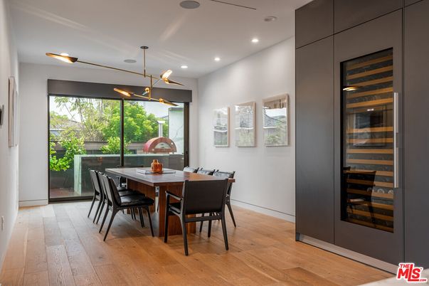 Dining room, Interior, Pendant Lights, Recessed Lighting, Wood Texture Flooring