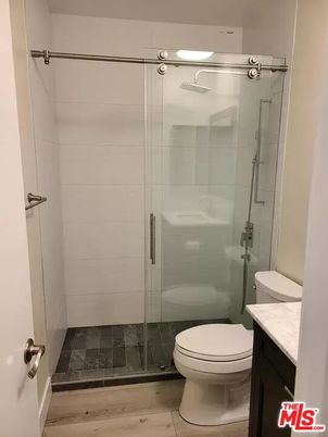 Bathroom, Glass Shower, Interior, Wood Texture Flooring