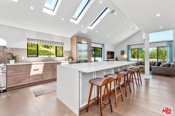 Interior, Kitchen, Living room, Recessed Lighting, Stainless Steel Appliances, Wood Texture Flooring