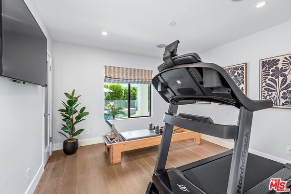 Fitness Equipment, Home Office, Interior, Recessed Lighting, Wood Texture Flooring