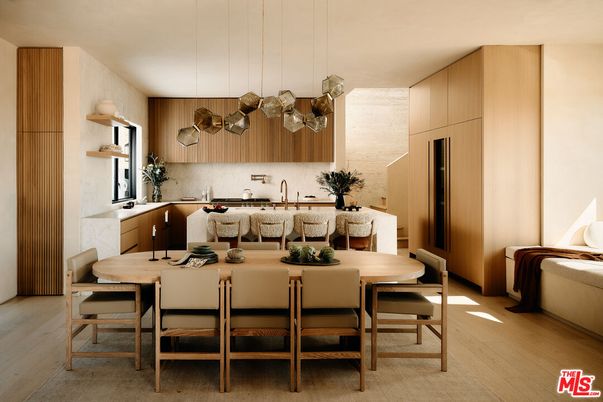 Dining room, Interior, Kitchen, Pendant Lights, Wood Texture Flooring