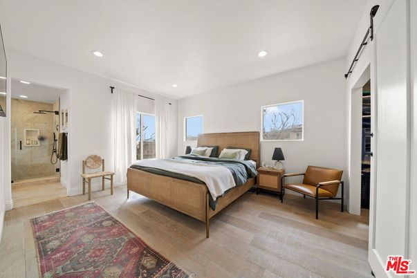 Bathroom, Bedroom, Glass Shower, Interior, Recessed Lighting, Wood Texture Flooring