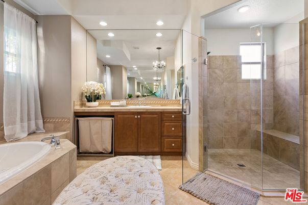 Bathroom, Chandelier, Glass Shower, Interior, Recessed Lighting