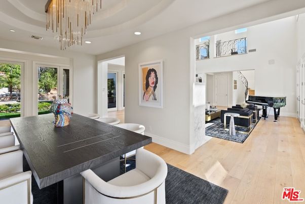 Dining room, Interior, Living room, Pendant Lights, Piano, Recessed Lighting, Wood Texture Flooring