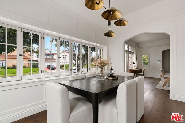 Dining room, Interior, Pendant Lights, Wood Texture Flooring
