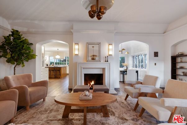 Dining room, Fireplace, Interior, Living room, Pendant Lights, Wood Texture Flooring