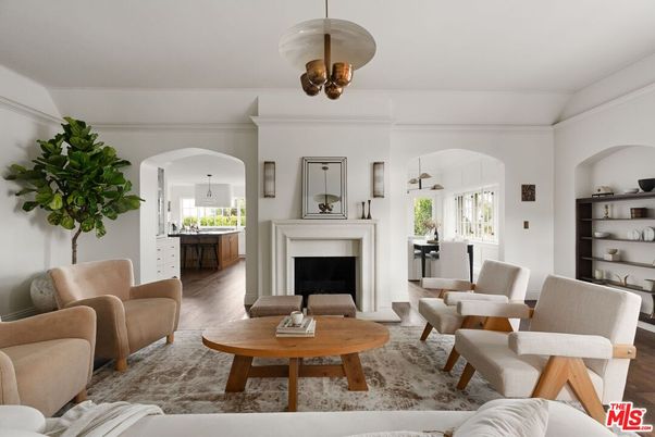 Fireplace, Interior, Living room, Pendant Lights, Wood Texture Flooring