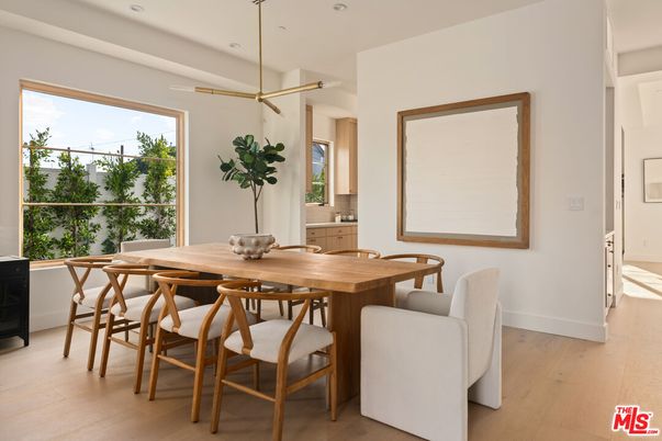 Dining room, Interior, Pendant Lights, Recessed Lighting, Wood Texture Flooring