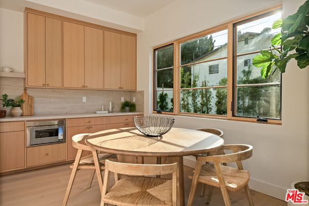 Dining room, Interior, Kitchen, Stainless Steel Appliances, Wood Texture Flooring