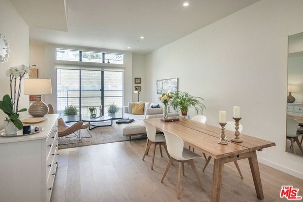 Dining room, Interior, Living room, Recessed Lighting, Wood Texture Flooring