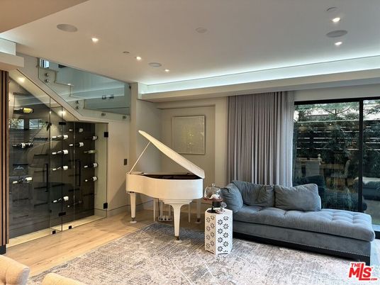 Interior, Piano, Recessed Lighting, Wine Storage, Wood Texture Flooring