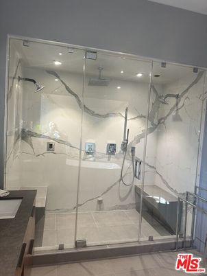 Bathroom, Glass Shower, Interior, Marble Walls, Recessed Lighting