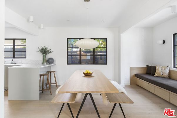 Dining room, Interior, Pendant Lights, Wood Texture Flooring