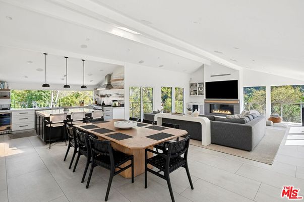 Dining room, Fireplace, Interior, Kitchen, Living room, Pendant Lights, Recessed Lighting