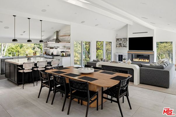 Dining room, Fireplace, Interior, Kitchen, Living room, Pendant Lights, Recessed Lighting