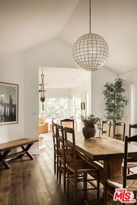 Dining room, Interior, Pendant Lights, Wood Texture Flooring