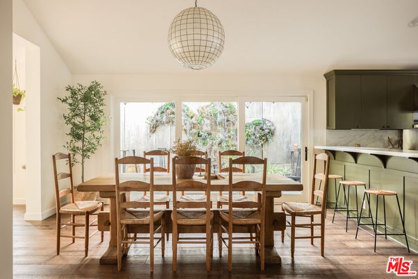 Dining room, Interior, Pendant Lights, Wood Texture Flooring