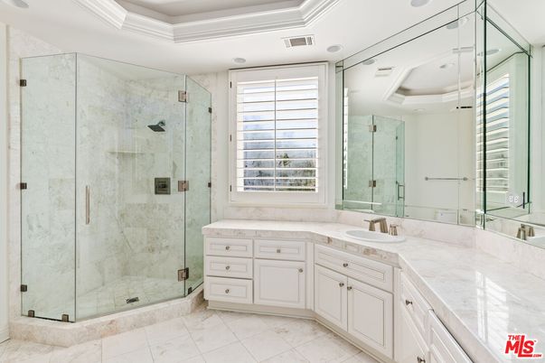 Bathroom, Glass Shower, Interior, Marble Walls, Recessed Lighting