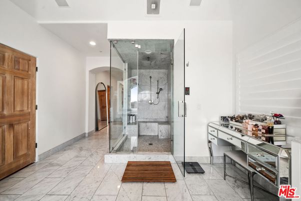 Bathroom, Glass Shower, Interior, Marble, Recessed Lighting
