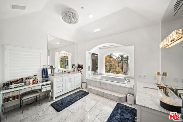 Bathroom, Dual Sink Vanities, Interior, Marble, Recessed Lighting
