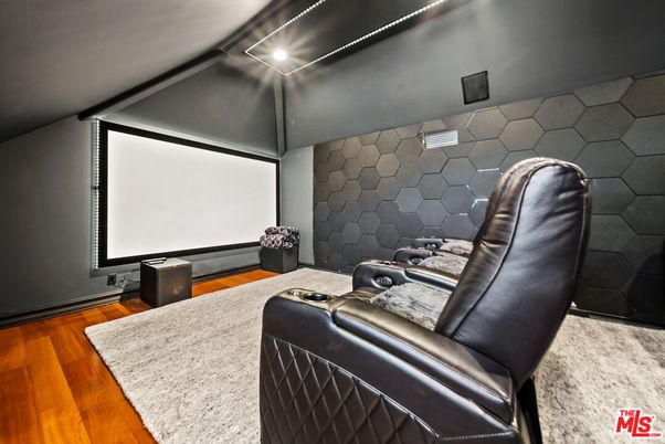 Home Theatre Room, Interior, Projection Screen, Recessed Lighting, Theatre Room, Wood Texture Flooring