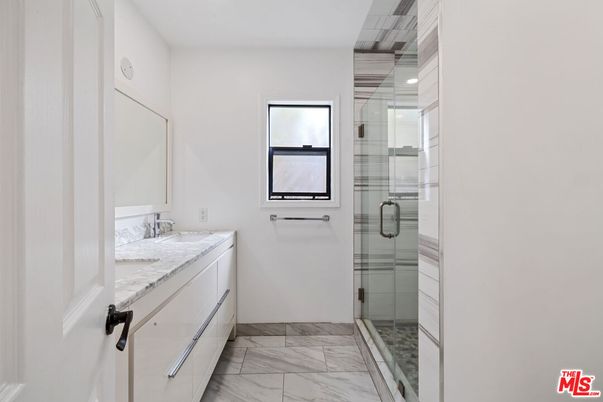 Bathroom, Glass Shower, Interior, Marble, Recessed Lighting