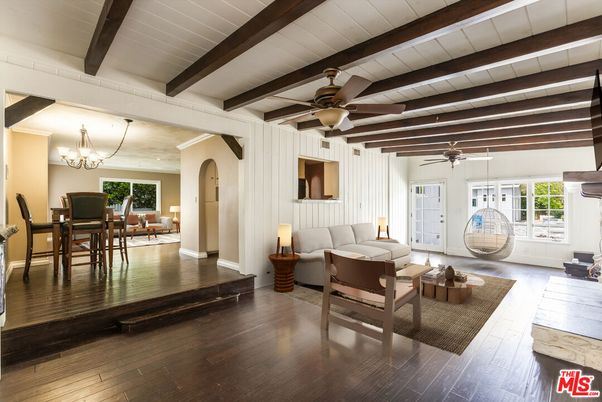 Chandelier, Dining room, Interior, Living room, Wooden Beams, Wood Texture Flooring